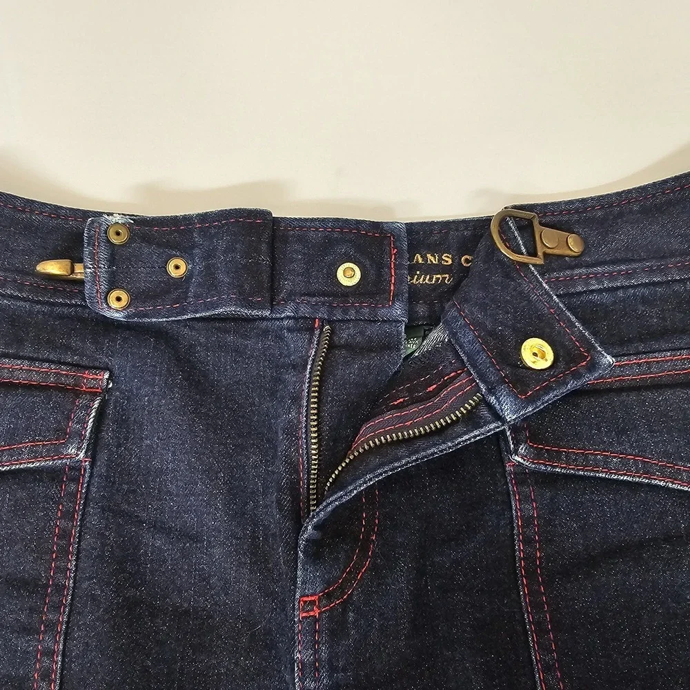 Lauren Jeans Co.‎ Denim Mini Skirt with Metal Buckle Size 8 Pockets Red Trim EUC